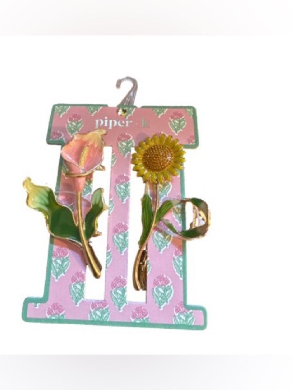 Piper k Pink lily  and Yellow Sunflower Enamel Brooch Duo